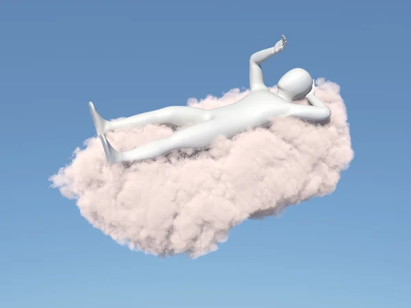 Homme blanc abstrait relaxant sur un nuage — Photo