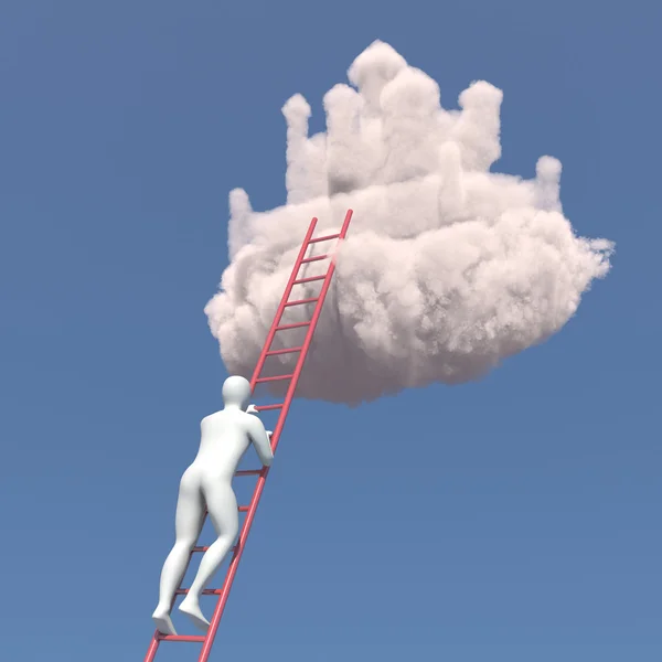 Абстрактний білий чоловік піднімається в хмарний замок Стокова Картинка