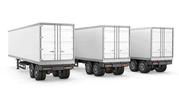 Three blank white parked semi trailers — Stock Photo, Image