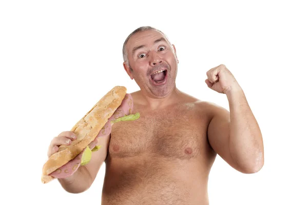 Happy with his sandwich — Stock Photo, Image
