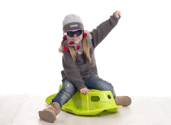 Girl sled — Stock Photo, Image