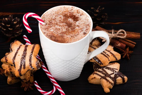 Taza Cacao Con Dulces Navidad Galletas Navidad Chocolate Caliente Navidad —  Fotos de Stock