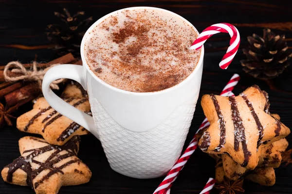 Una Taza Chocolate Caliente Galletas Estrella Navidad —  Fotos de Stock