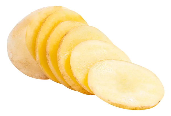 Batatas Fatiadas Corte Vegetais Batata Crua Isolados Fundo Branco Com — Fotografia de Stock