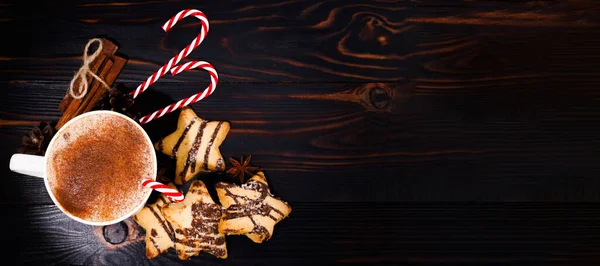 Рождество Горячий Шоколад Рождественское Печенье Вид Сверху Пространством Копирования — стоковое фото