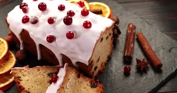 Christmas Cake Cranberries Christmas Homebaked Christmas Stollen Christmas Decorations Super — стокове відео