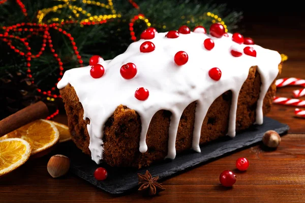 Christmas Cake Cranberries Christmas Homebaked Christmas Stollen Christmas Decorations — стоковое фото