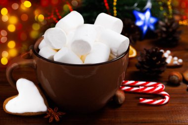 Christmas drink. Cup of cocoa with marshmallows.