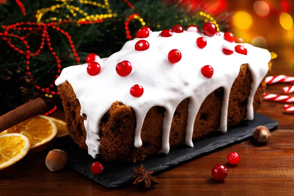 Christmas Cake Cranberries Christmas Homebaked Christmas Stollen Christmas Decorations — Stock Photo, Image