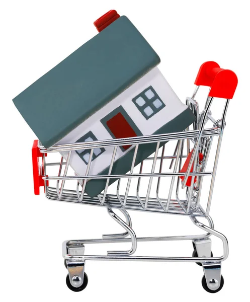 Shopping Cart House Isolated White Background Real Estate Sale Purchase Royalty Free Stock Images