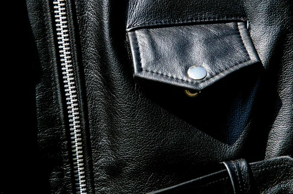 High contrast black leather jacket detail — Stock Photo, Image