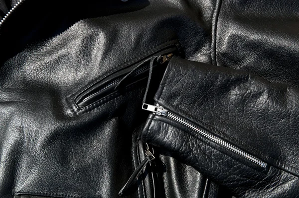 Vintage black cowhide leather motorcycle jacket — Stock Photo, Image
