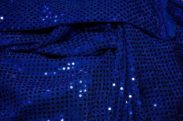 Niebieska sukienka z cekinami tkanina tło — Zdjęcie stockowe