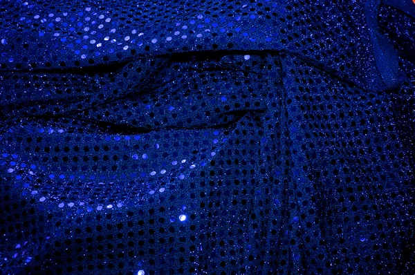 Tło niebieskie tkaniny z cekinami — Zdjęcie stockowe