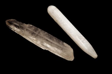 selenite and quartz crystal wands over black clipart