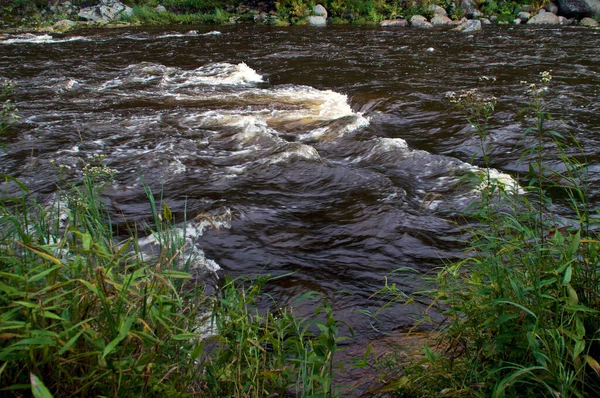 Vue Rapprochée Rivière Sable Avec Des Rapides Wilmington New York — Photo