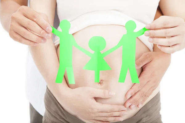 Χεριών, έγκυος γυναίκα και άνδρα για οικογενειακή έννοια — Φωτογραφία Αρχείου