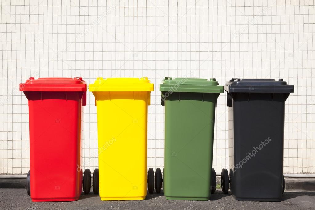 Four colors recycle bins on the street