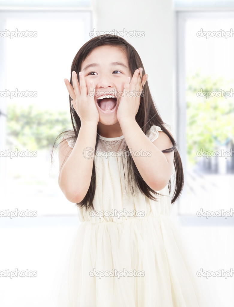 Surprised beautiful asian little girl