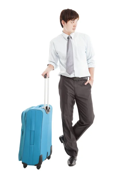 Businessman with suitcase and isolated on white — Stock Photo, Image