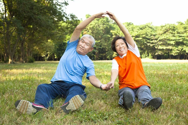 Happy Senior couple do physical training in the park — Stock Photo, Image
