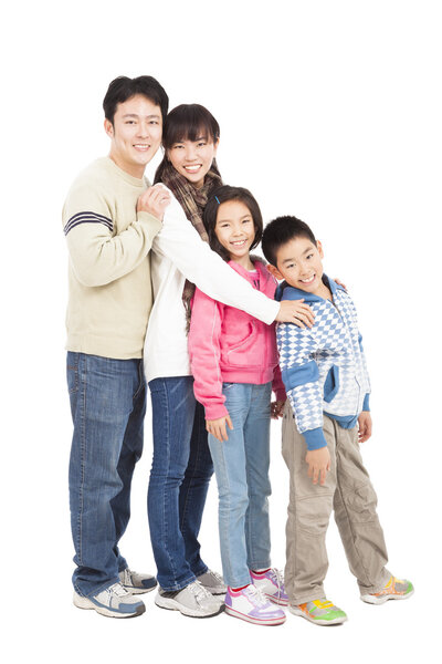 Full length of happy asian family