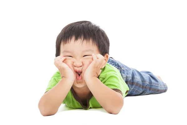 Little boy makes a funny face — Stock Photo, Image