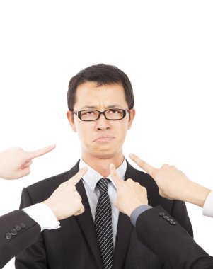 hands pointing towards business man clipart