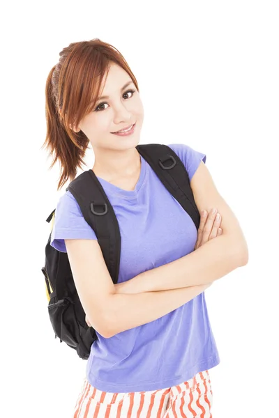 Hermosa estudiante asiático chica con mochila — Foto de Stock