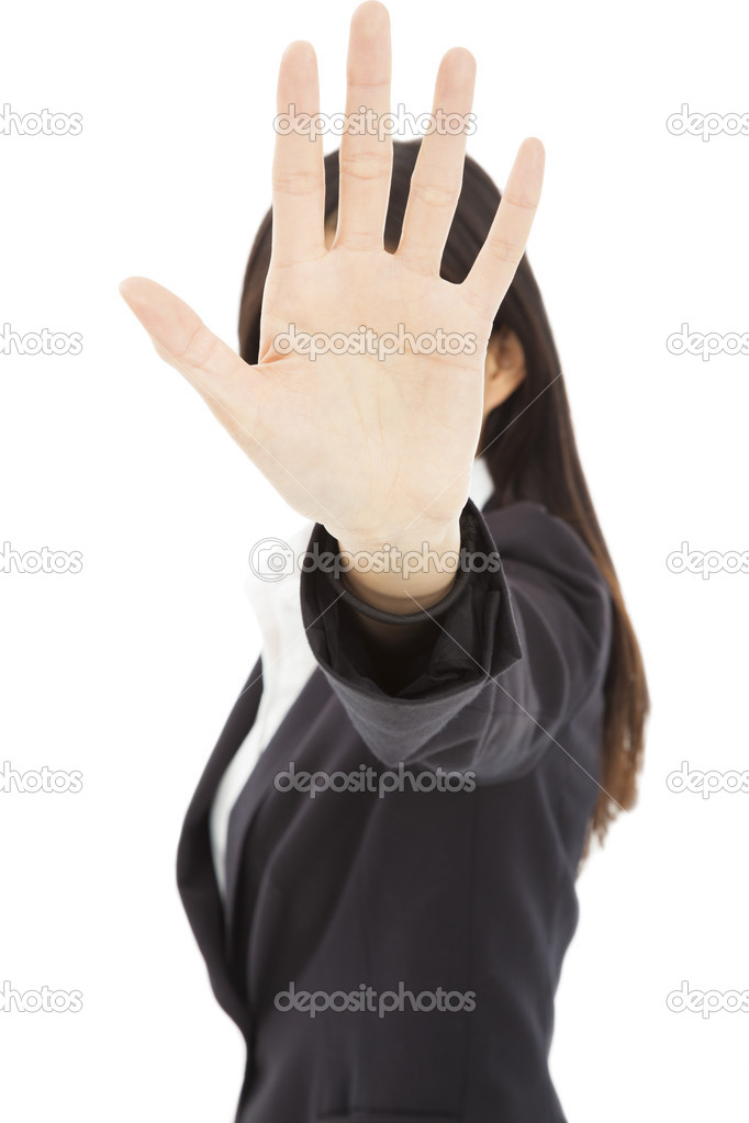 business woman making stop sign gesture