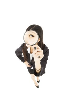 Young business Woman holding Magnifying Glass clipart