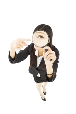 businessWoman holding Magnifying Glass and pointing clipart