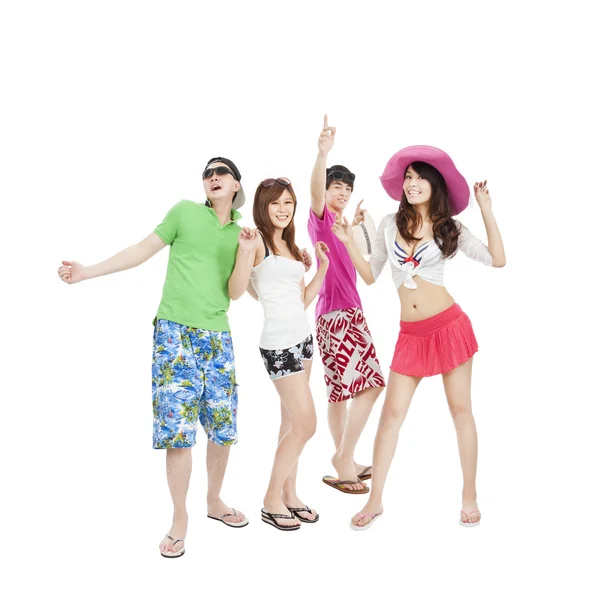 Grupo de verão jovens dançando juntos — Fotografia de Stock