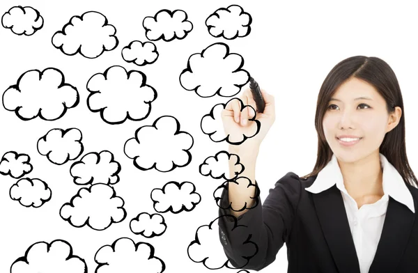 Young businesswoman drawing cloud symbol diagram — Stock Photo, Image