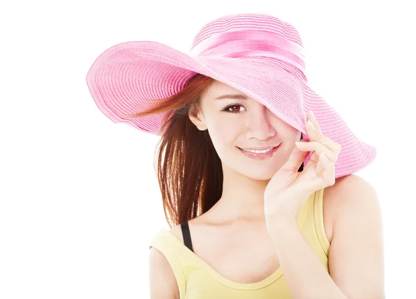 Sonriente mujer de verano aislado en blanco — Foto de Stock