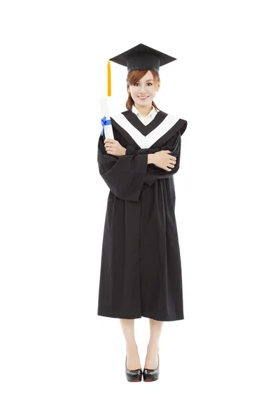 Full length beautiful young graduation woman — Stock Photo, Image