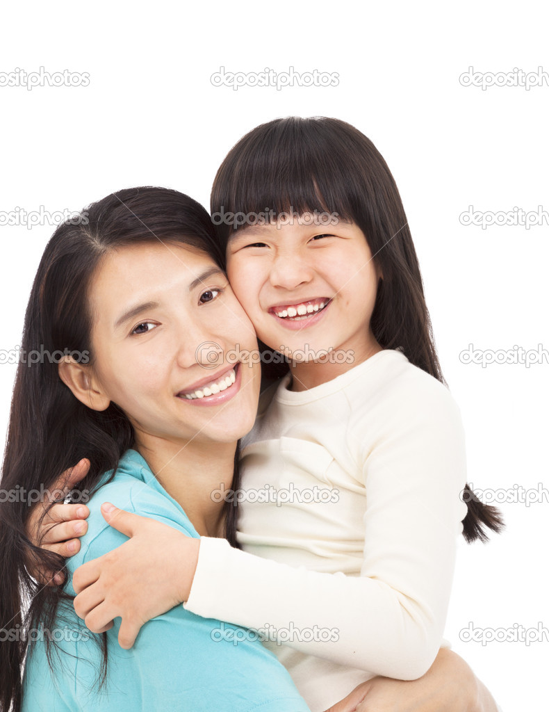 happy little girl hugging with her mother