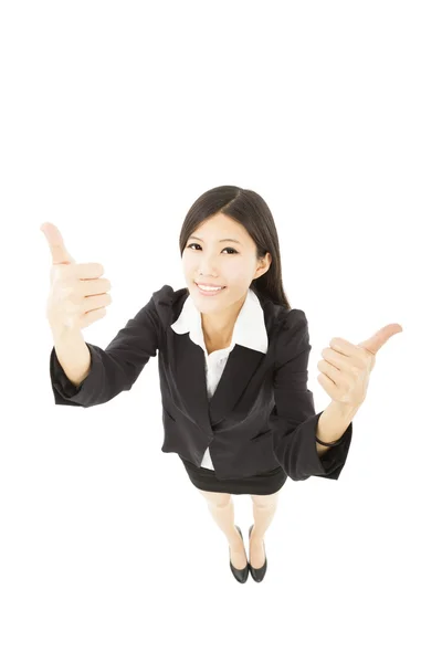 Young happy business woman with thumb up — Stock Photo, Image