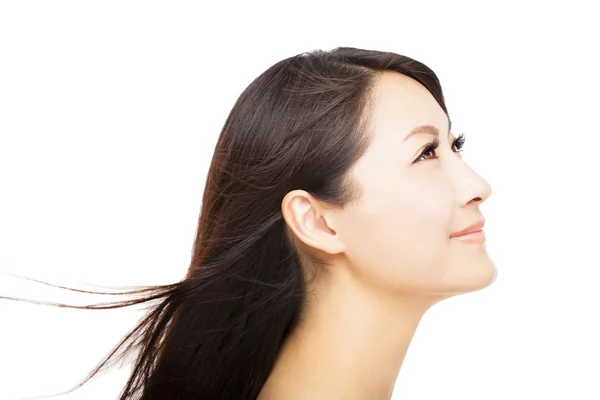 Smiling young Woman face with hair isolated on white — Stock Photo, Image