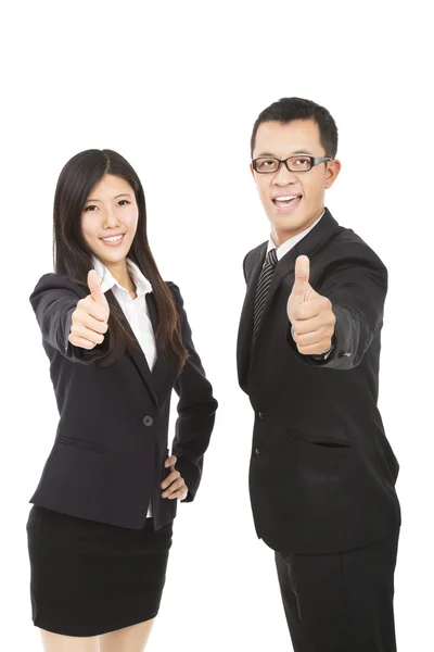 Happy business man and woman with thumbs up — Stock Photo, Image