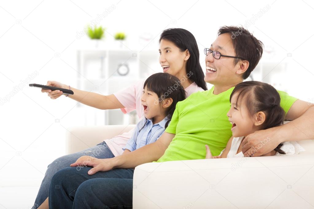 happy Family watching tv