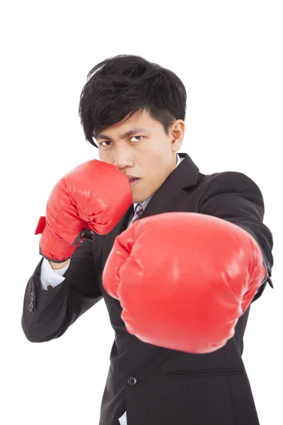 Young businessman with boxing gloves — Stock Photo, Image