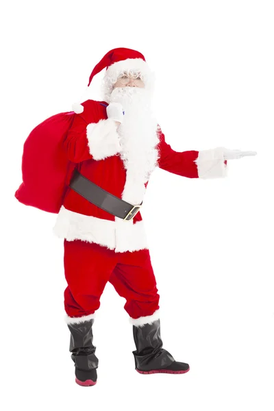 Merry christmas santa claus bedrijf cadeau zak en weergegeven: — Stockfoto