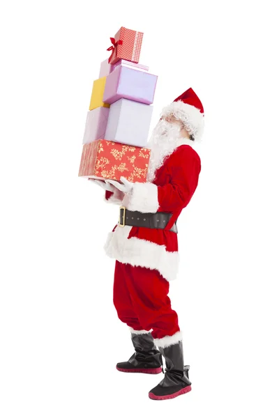 Santa claus holding many gift box — Stock Photo, Image