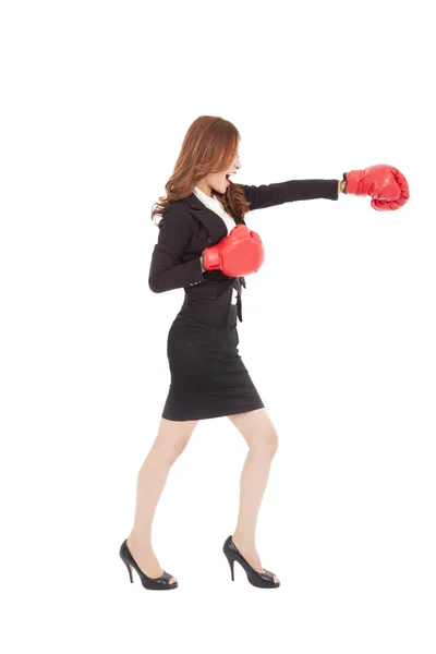 Zakelijke vrouw boksen en concurrentie concept — Stockfoto