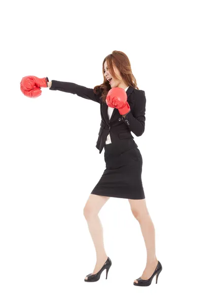 Business woman boxing and competition concept — Stock Photo, Image