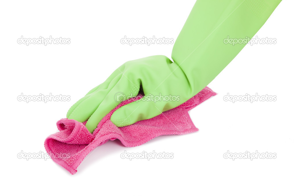 rag for wet cleaning in hand of woman