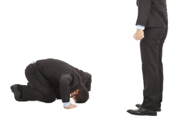 Businessman apologize to boss with japanese kneeling position clipart