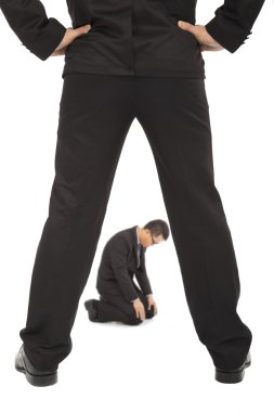 Businessman apologize for made some mistakes with kneeling posit clipart
