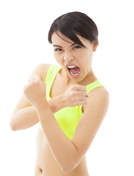 Young woman shouting fighting workout fitness — Stock Photo, Image